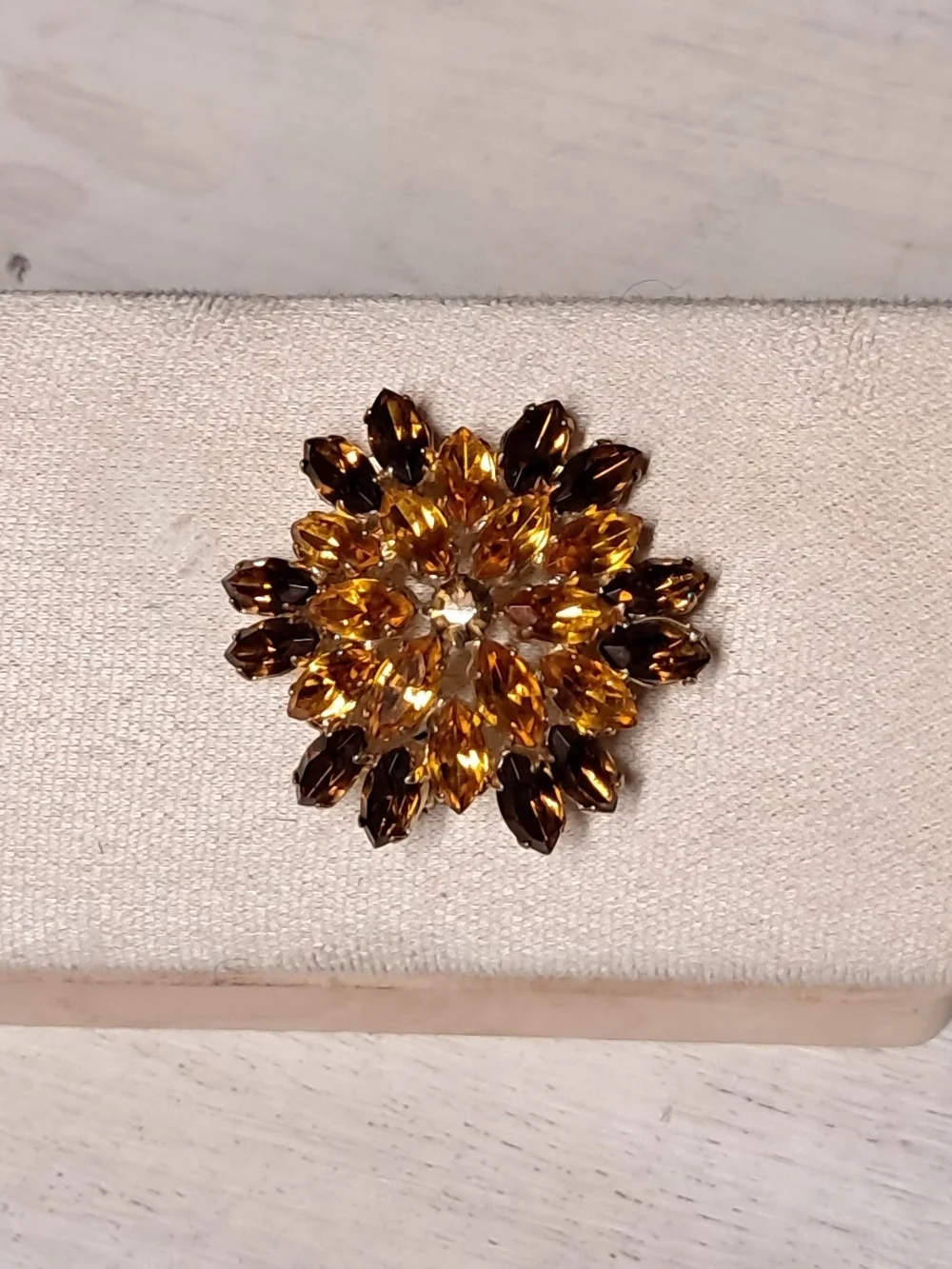 Vintage Gold-Tone Amber Crystal Floral Brooch